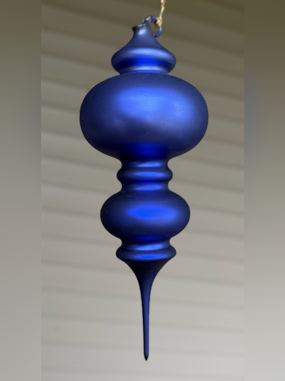 Vintage Department 56 Cobalt Satin Blue Double Finial Mercury Glass Ornament